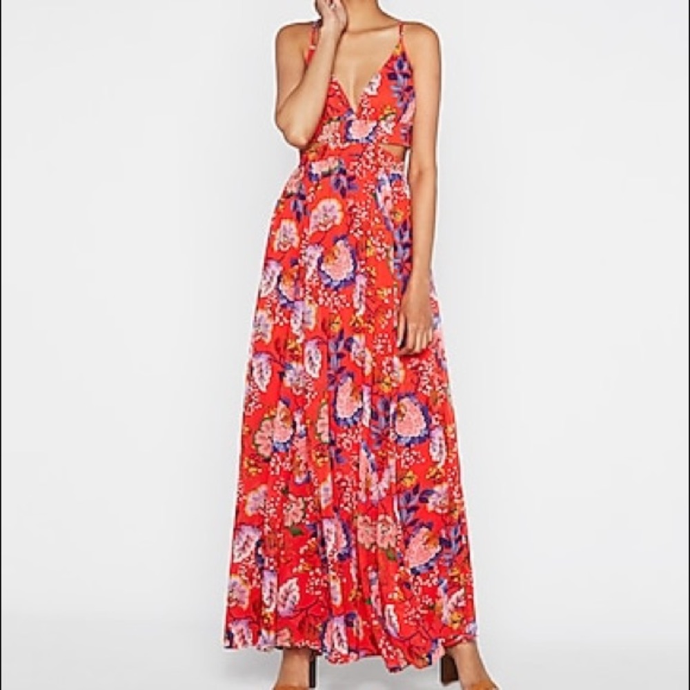 Express Floral Cut Out Maxi Dress
